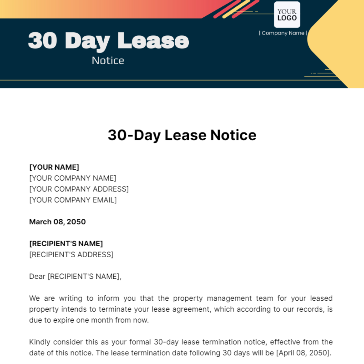 30 Day Lease Notice Template - Edit Online & Download