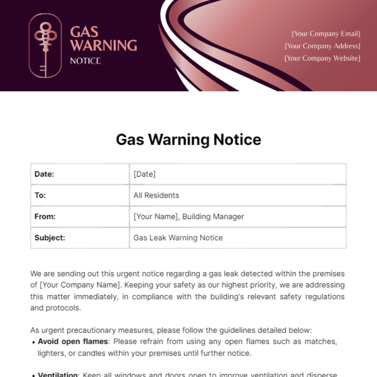 Gas Warning Notice Template