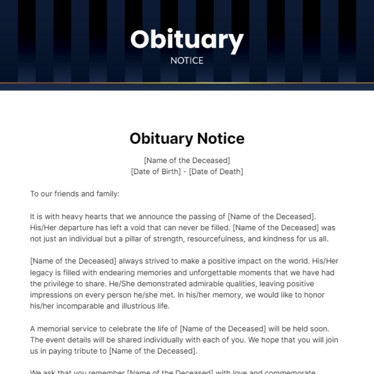 Obituary Notice Template
