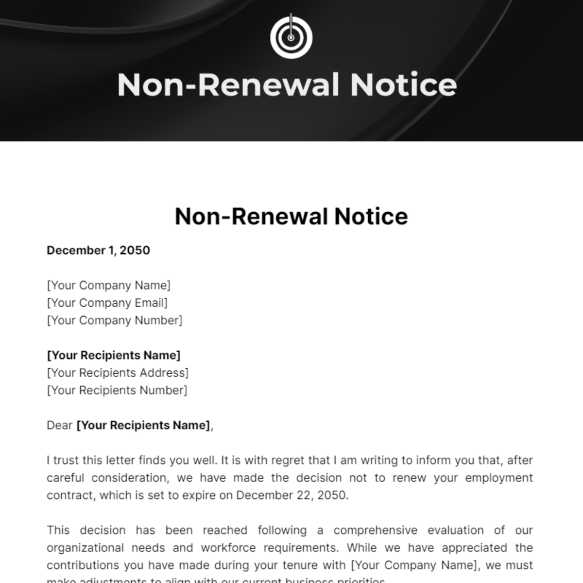 Non-Renewal Notice Template - Edit Online & Download