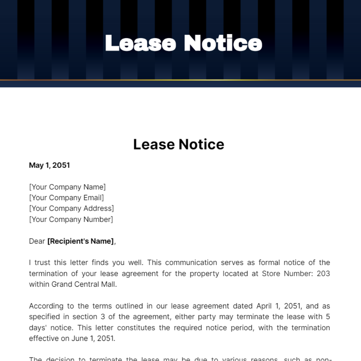 Free Lease Notice Template - Edit Online & Download | Template.net