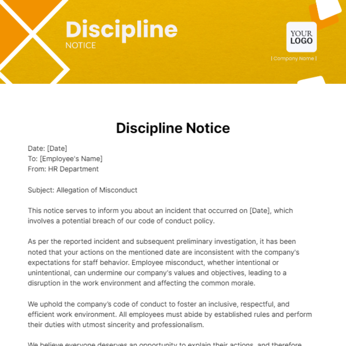 Discipline Notice Template