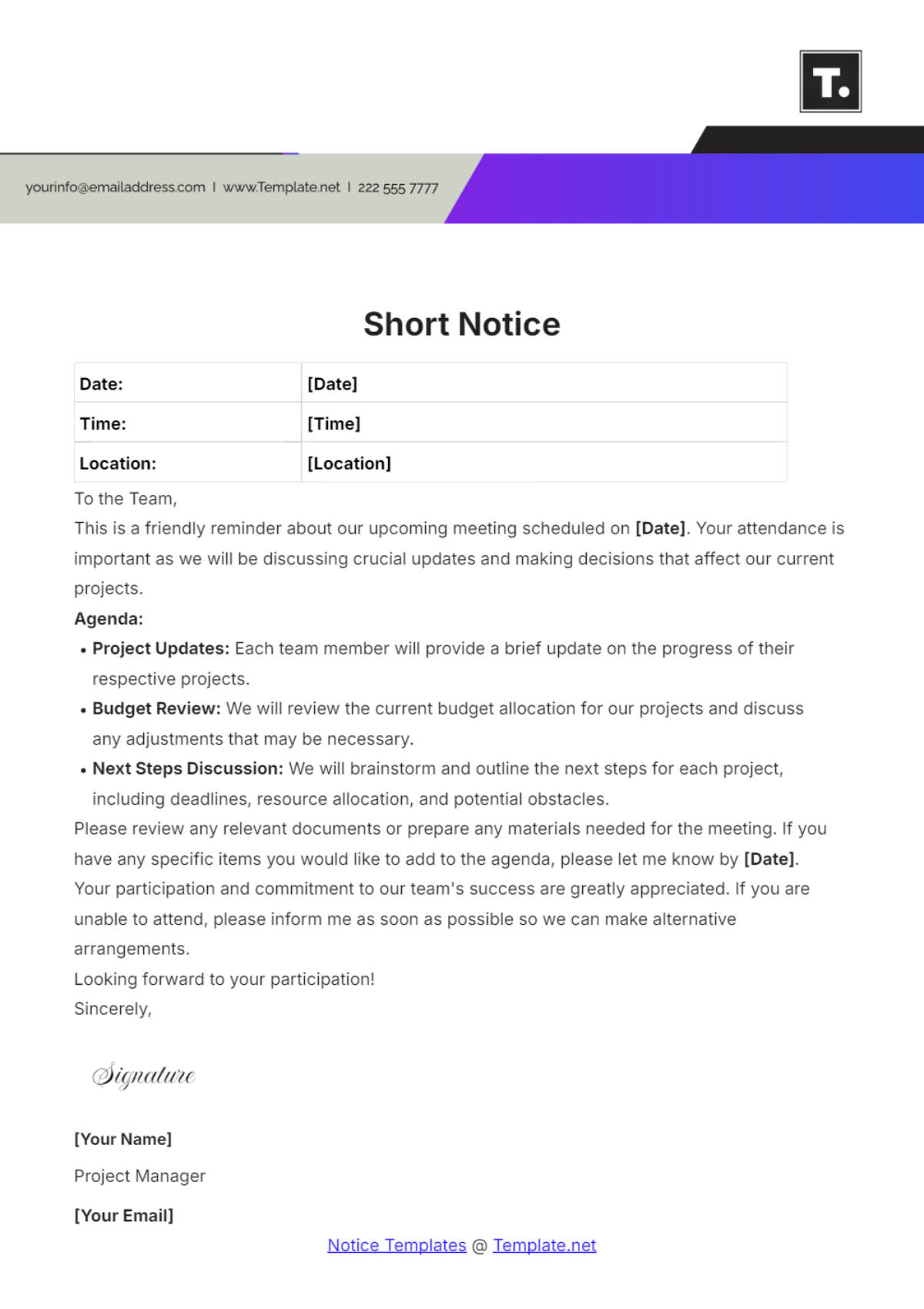 Free Short Notice Outline Template