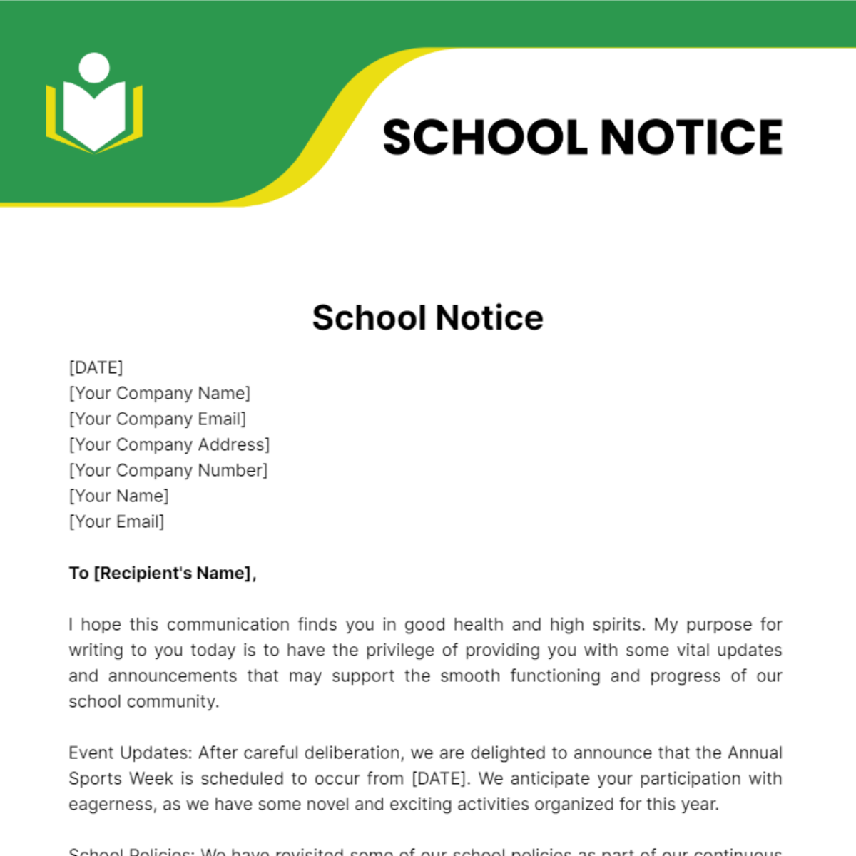 School Notice Template - Edit Online & Download