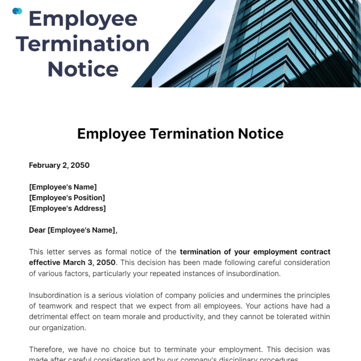 Employee Termination Notice Template - Edit Online & Download