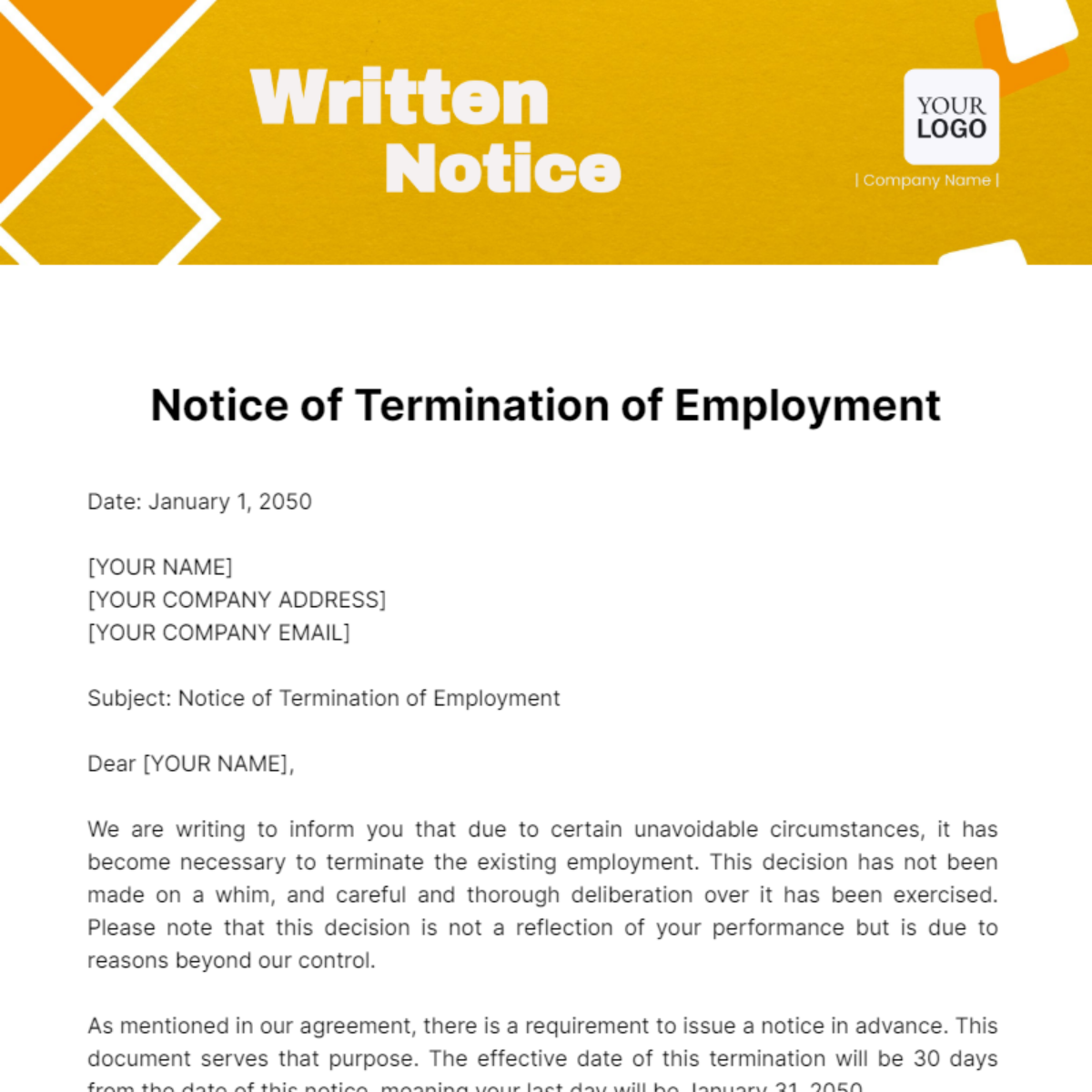 Written Notice Template - Edit Online & Download