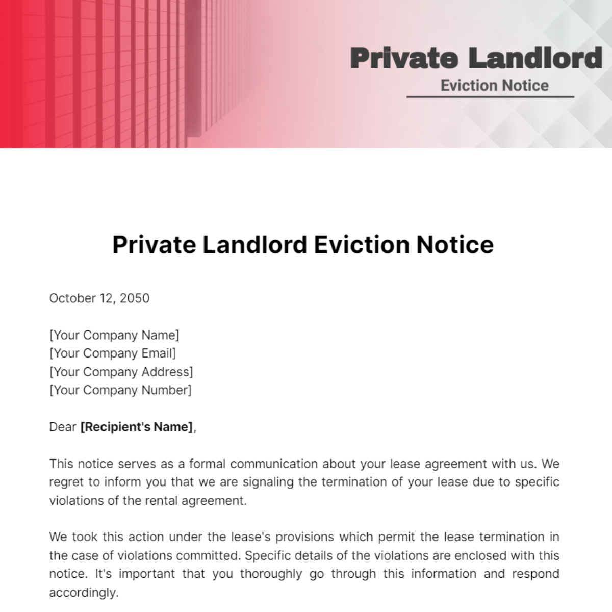 Private Landlord Eviction Notice Template - Edit Online & Download