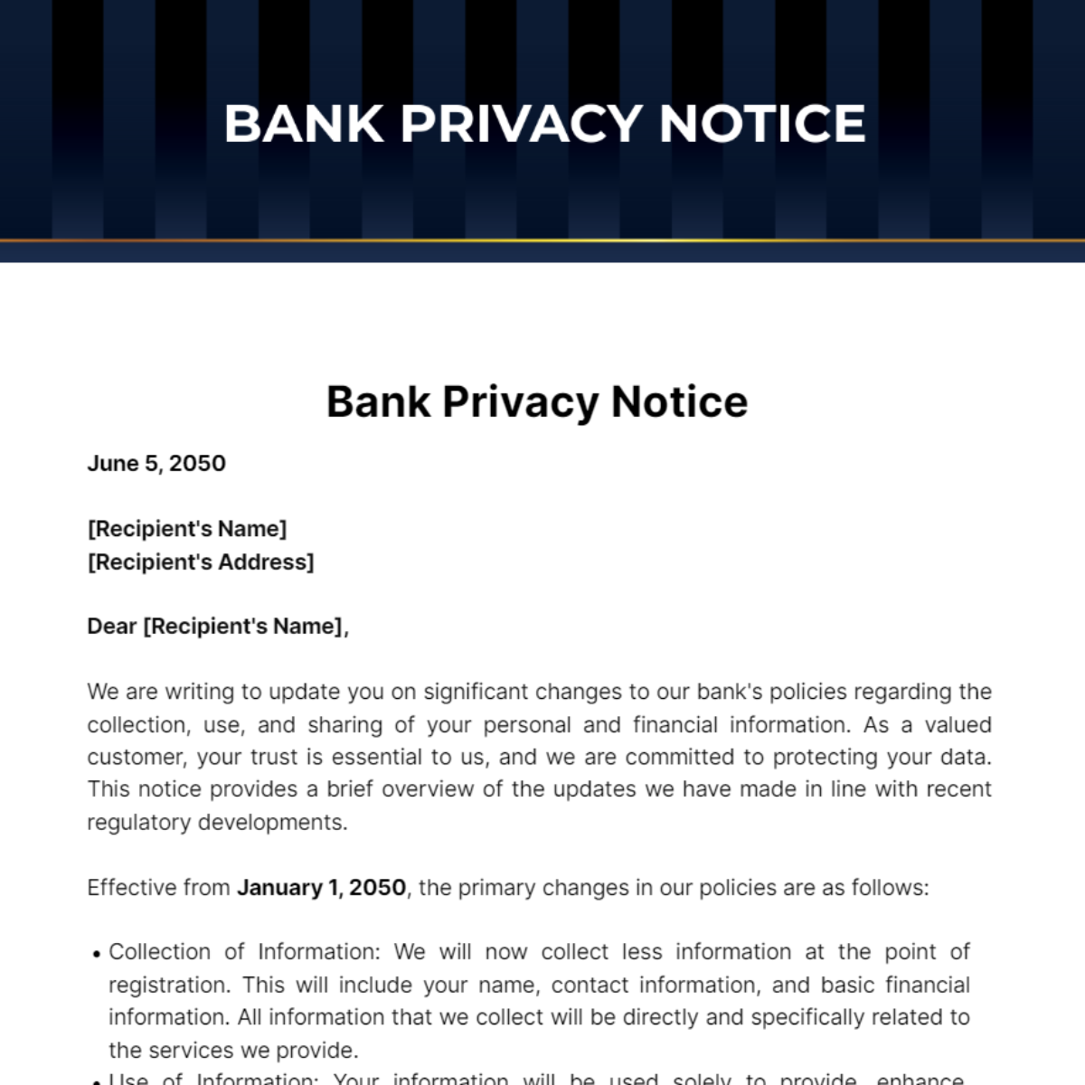 Bank Privacy Notice Template - Edit Online & Download