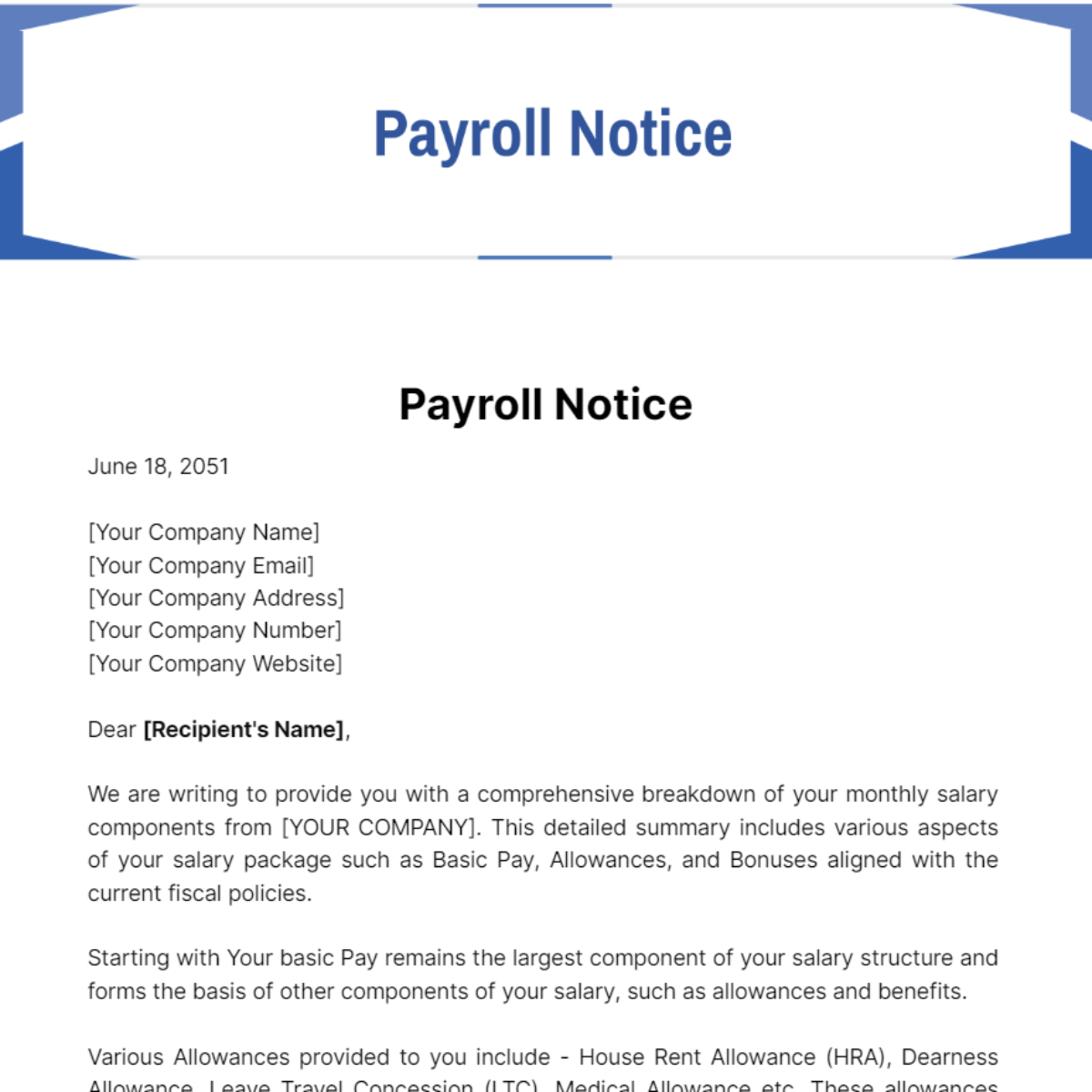 Payroll Notice Template - Edit Online & Download