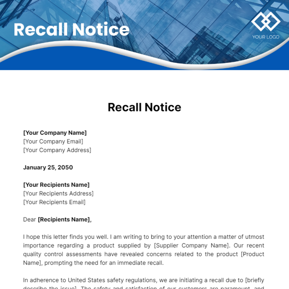 PRODUCT RECALL NOTICE