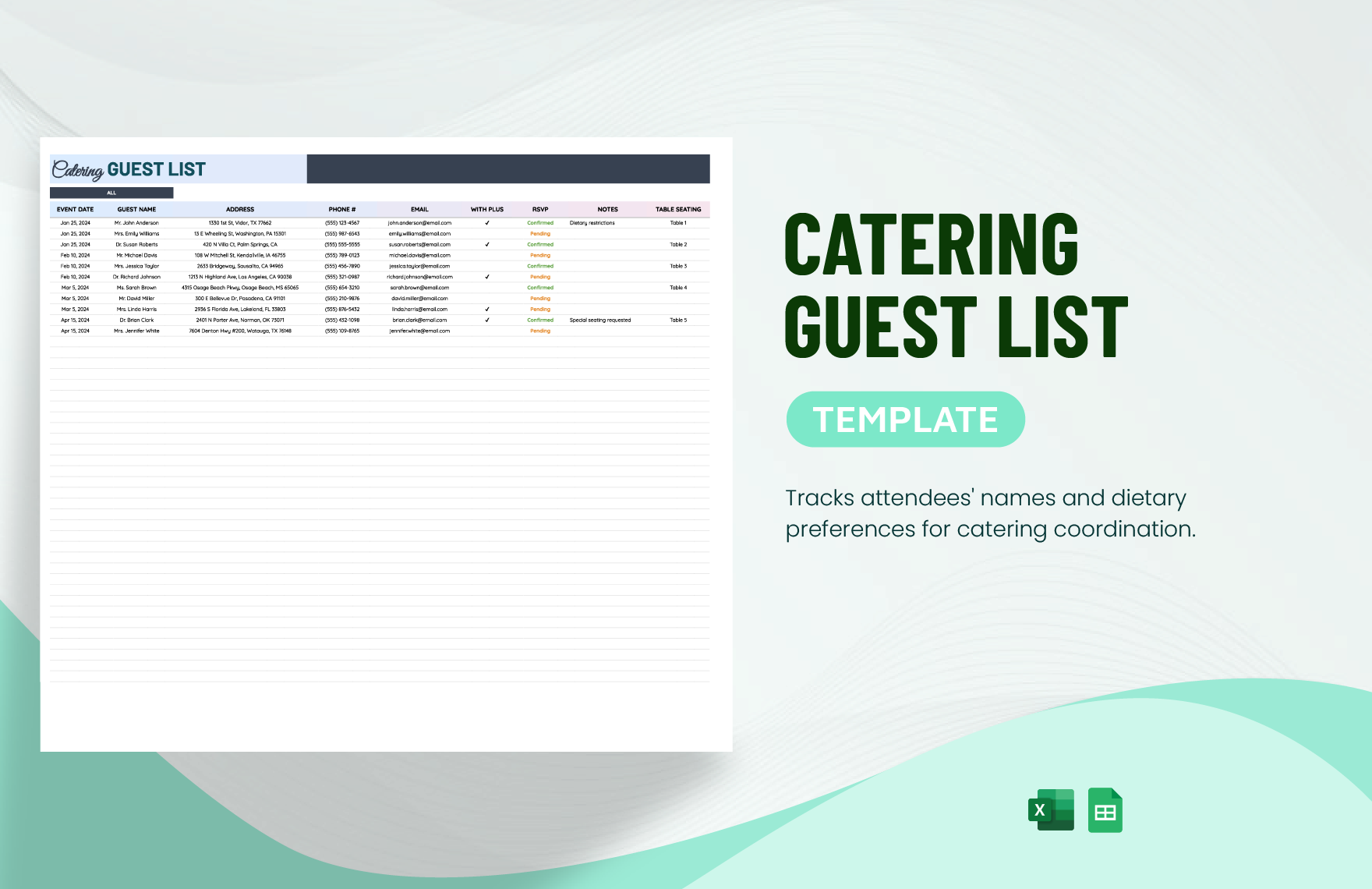 Catering Guest List Template