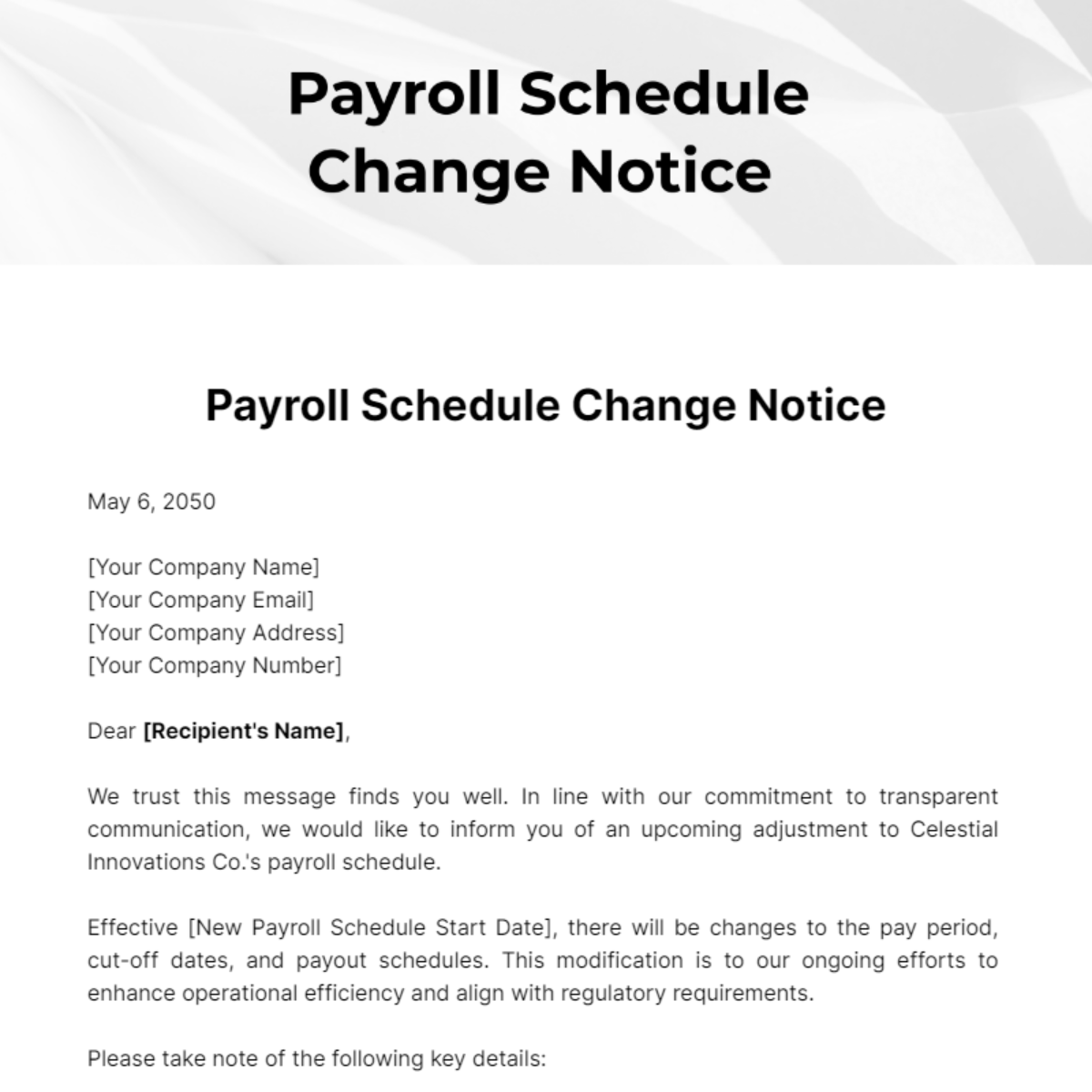 Free Payroll Schedule Change Notice Template