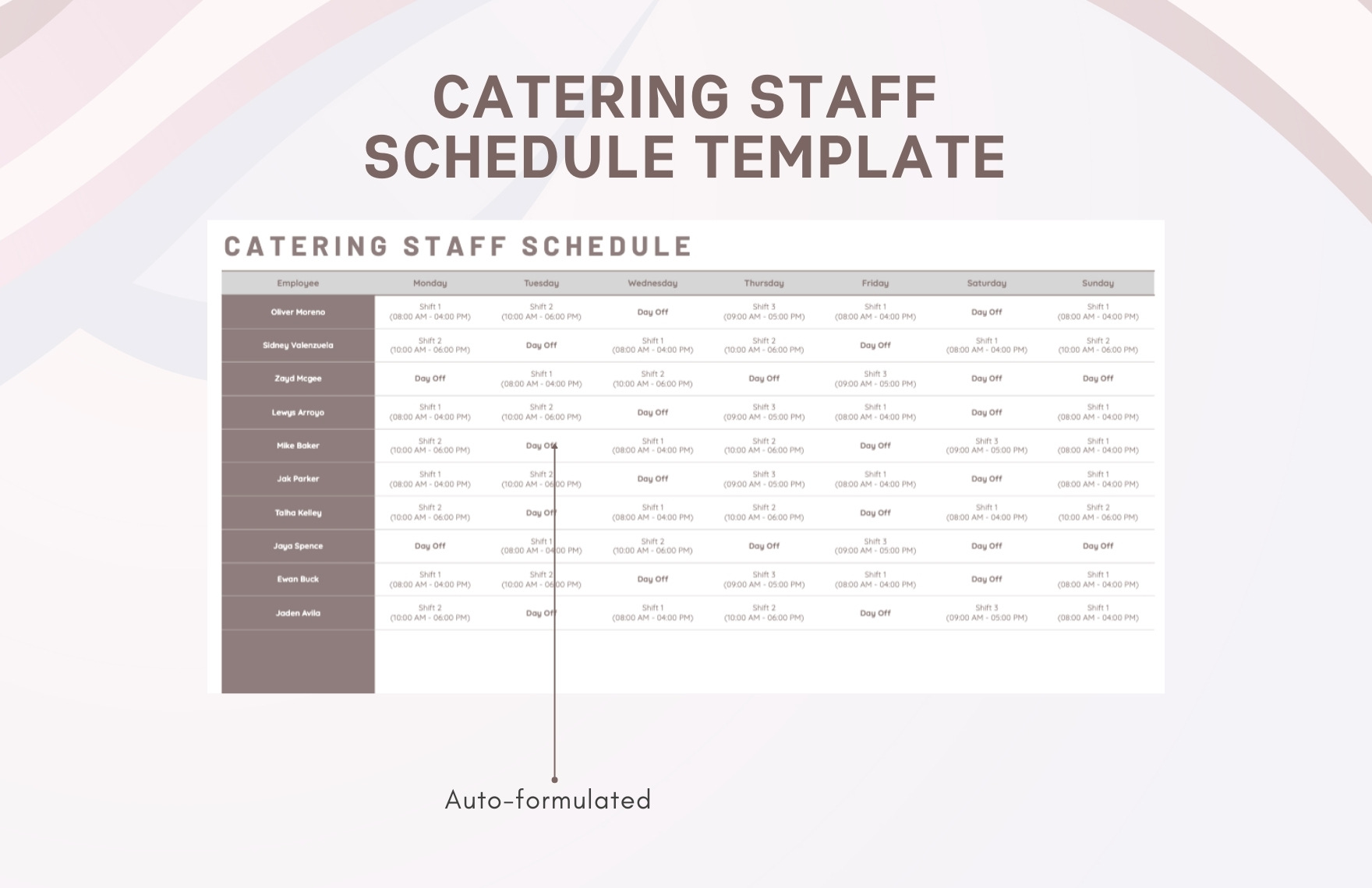 Catering Staff Schedule Template