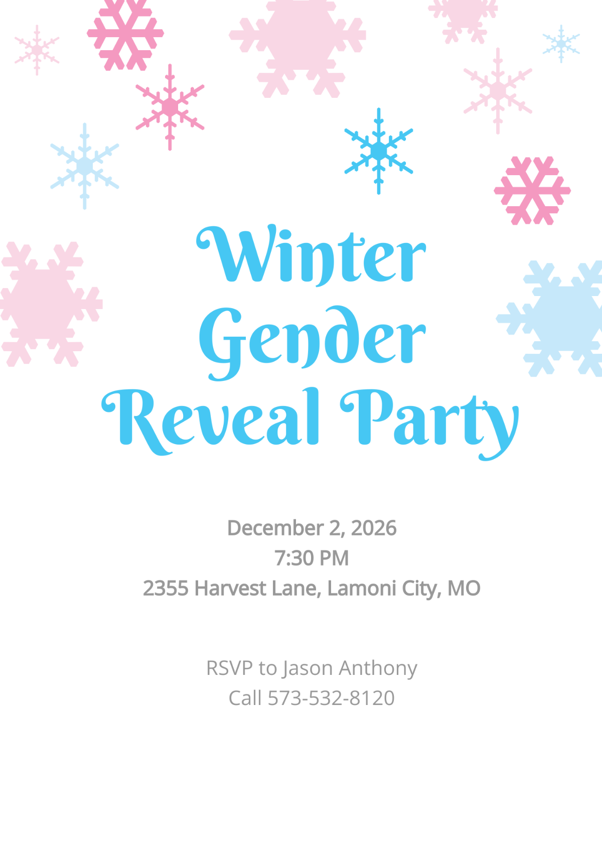 Free Winter Gender Reveal Invitation Template