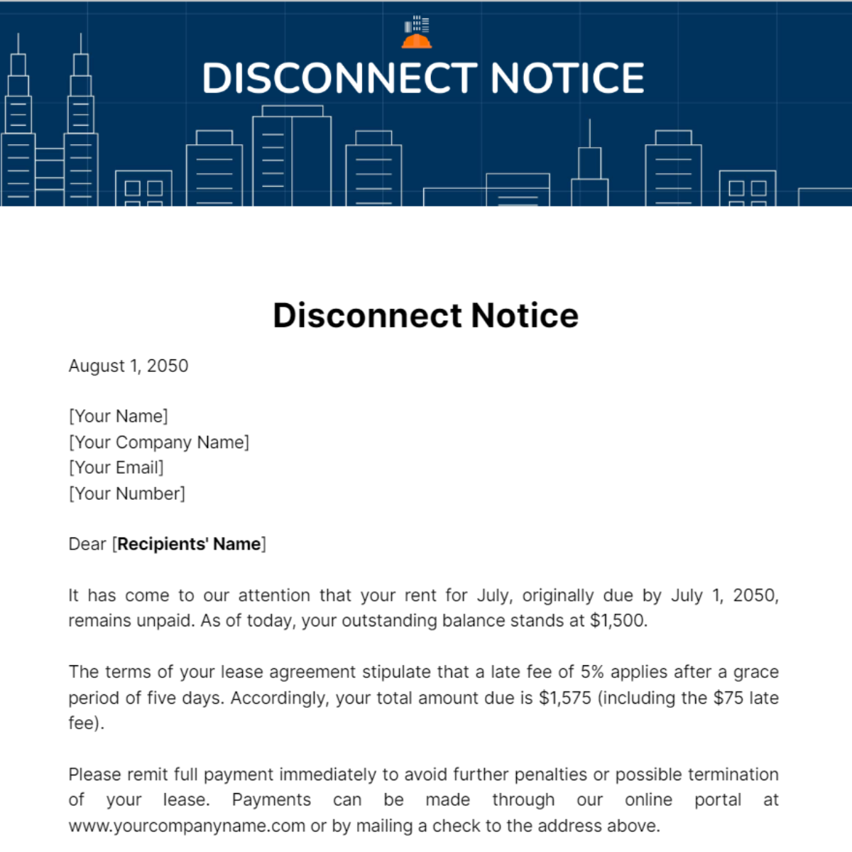 Free Disconnect Notice Template - Edit Online & Download | Template.net