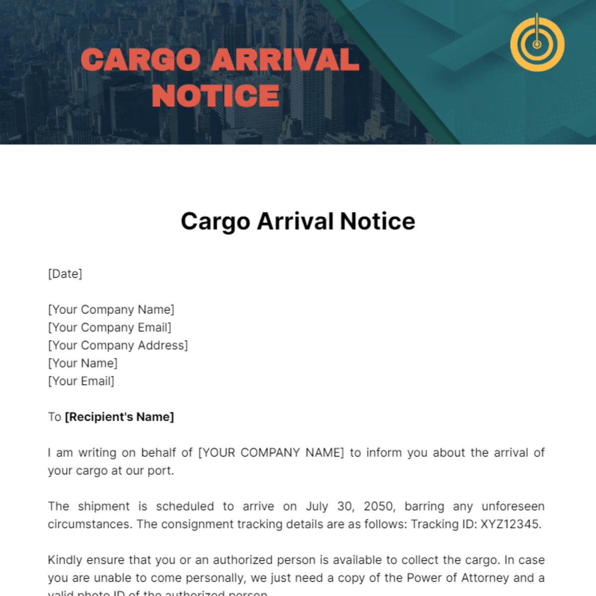 Free Cargo Arrival Notice Template to Edit Online