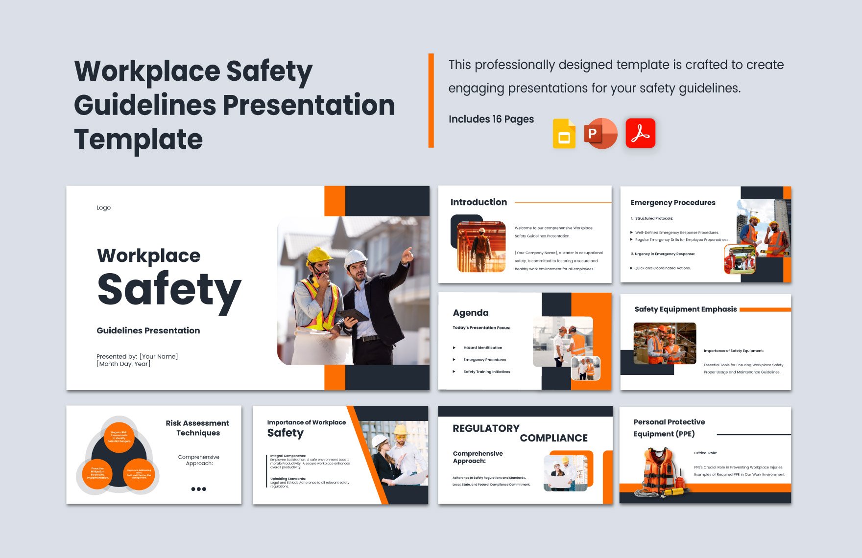 Workplace Safety Guidelines Presentation Template in PDF, PowerPoint, Google Slides