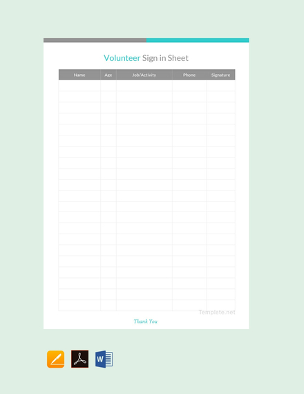 Volunteer Sign Up Sheet Template - PDF | Word | Apple Pages | Google Docs