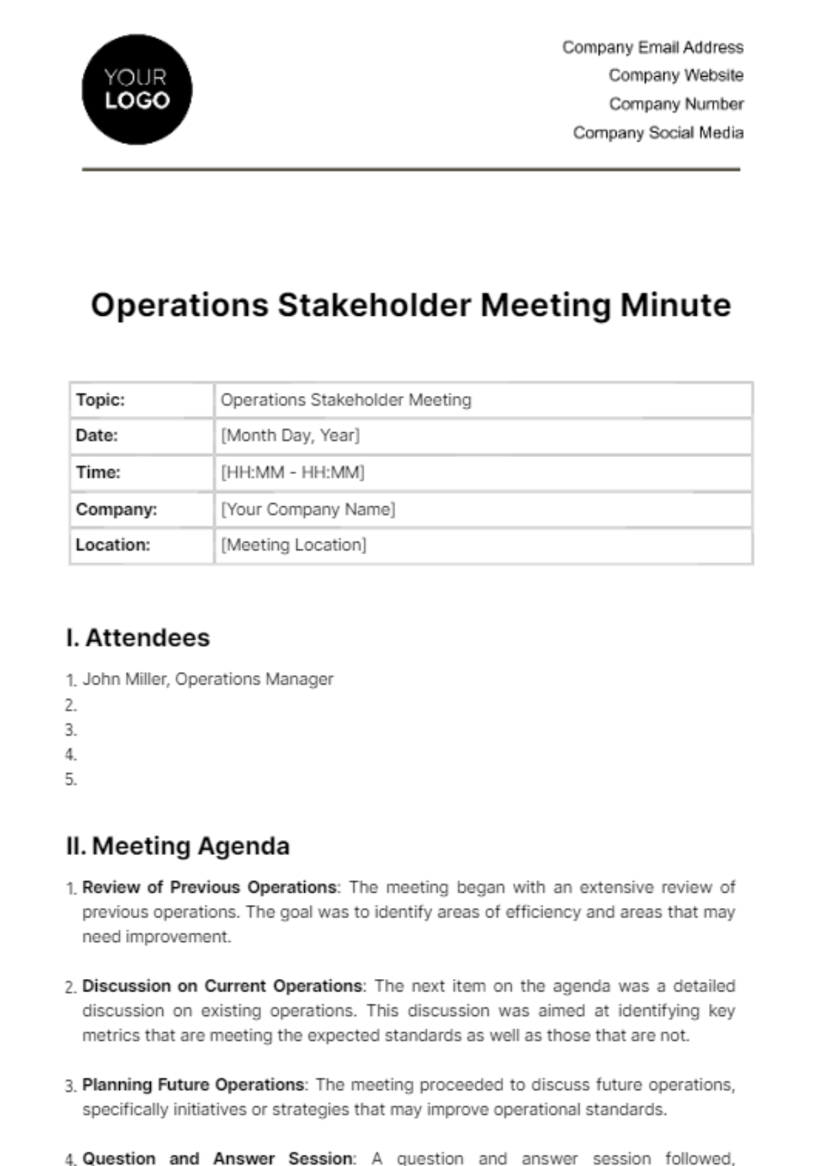Operations Stakeholder Meeting Minute Template