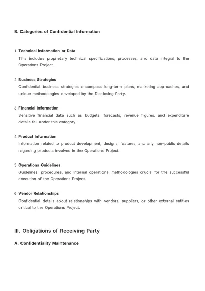 Free Operations Project Confidentiality (NDA) Agreement Template to Edit Online