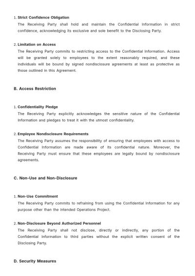 Free Operations Project Confidentiality (NDA) Agreement Template to Edit Online