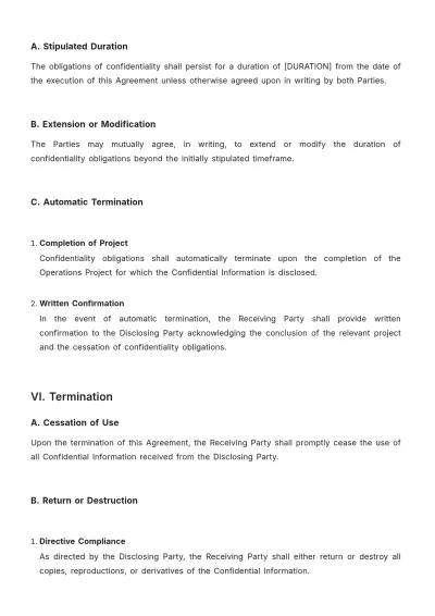 Free Operations Project Confidentiality (NDA) Agreement Template to Edit Online