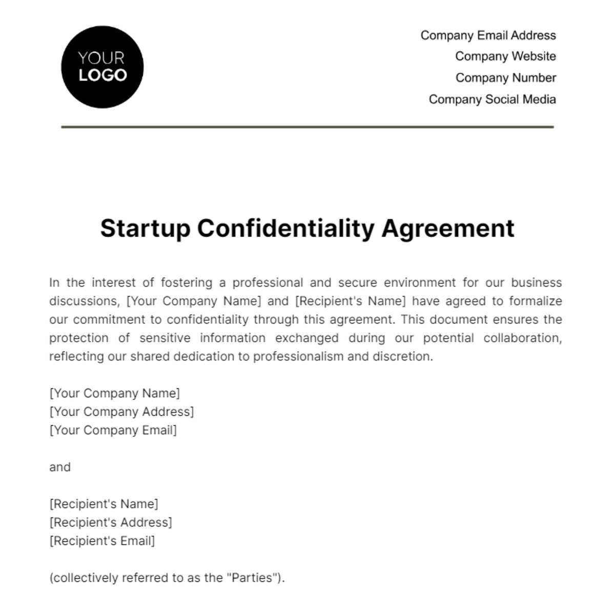 Startup Confidentiality Agreement Template - Edit Online & Download