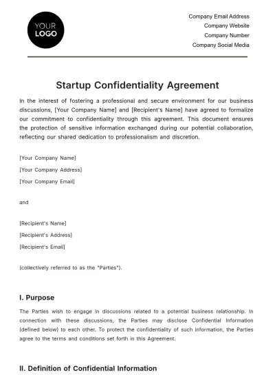 Free Startup Confidentiality Agreement Template to Edit Online