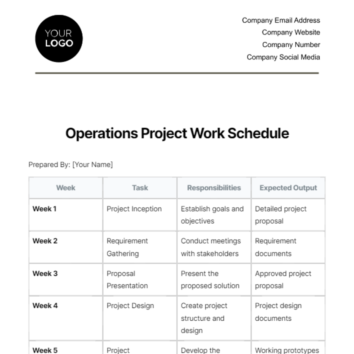 Operations Project Work Schedule Template - Edit Online & Download