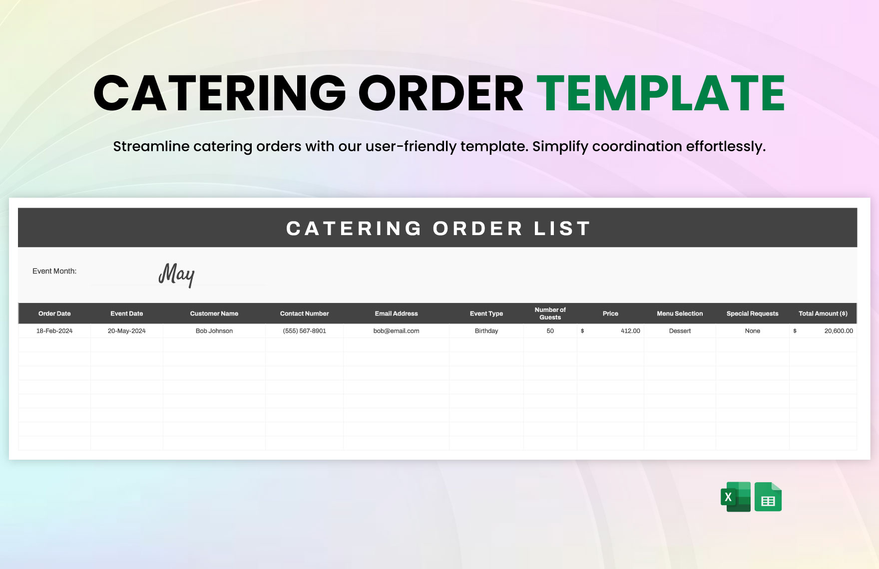 Catering Order Template