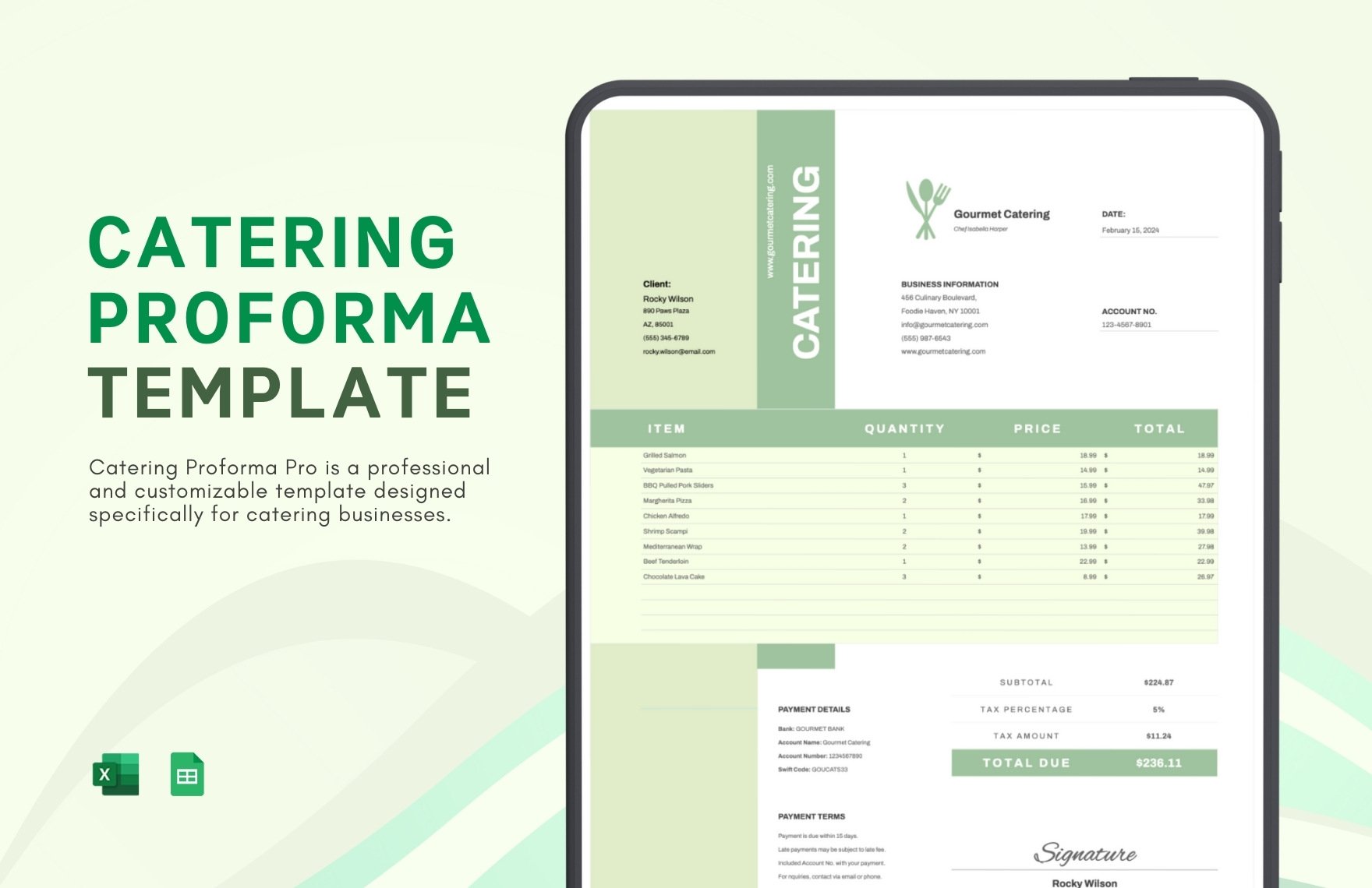 Catering Proforma Template