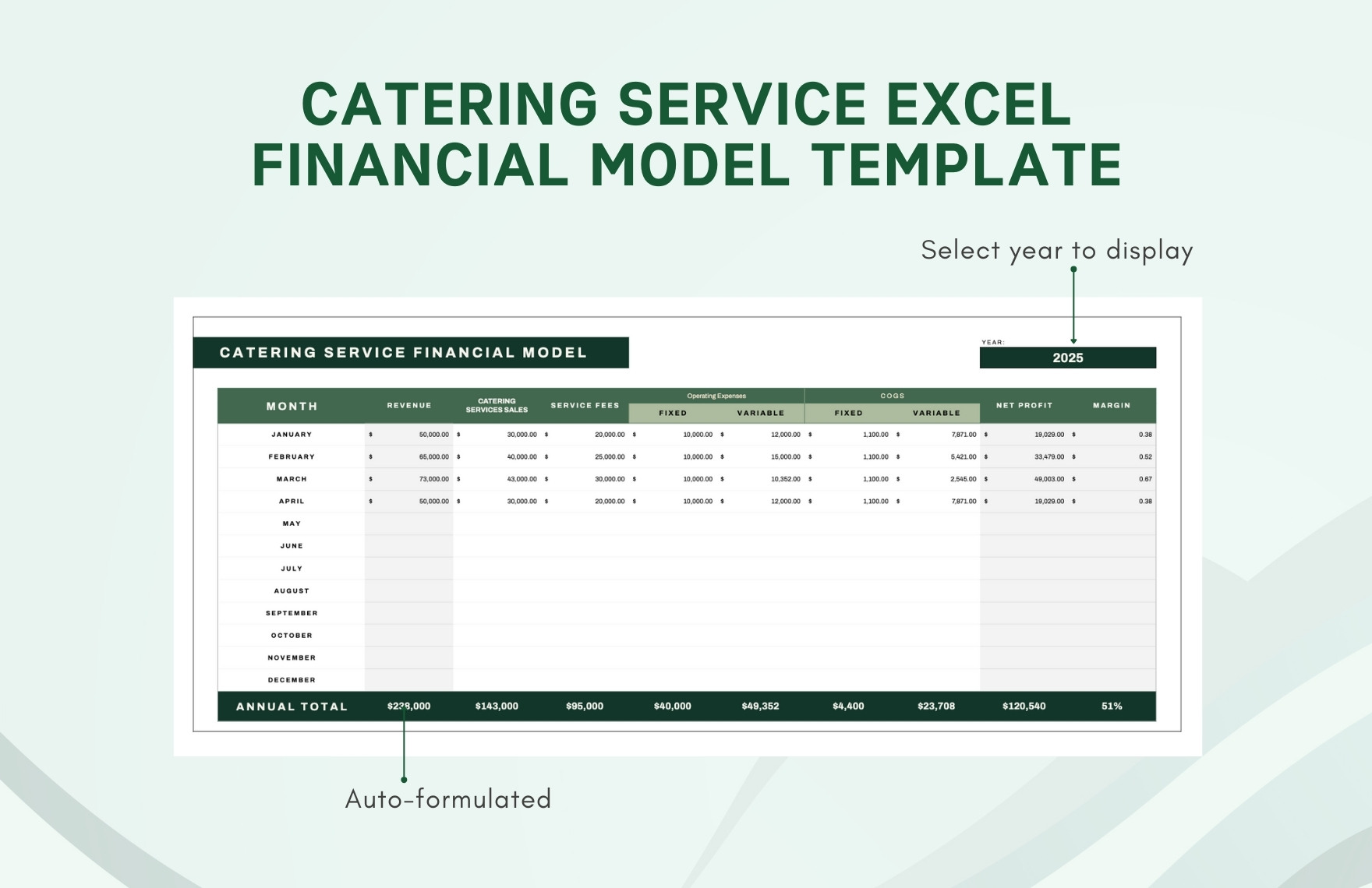 Catering Service Excel Financial Model Template