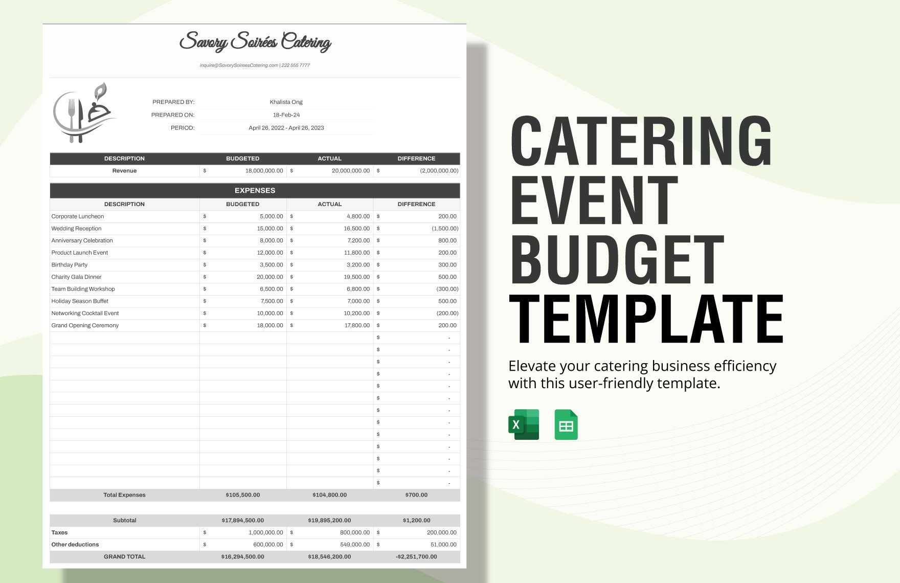 Catering Event Budget Template