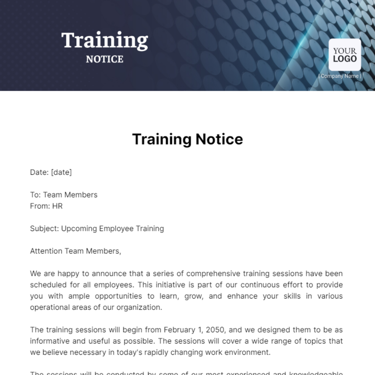 Training Notice Template