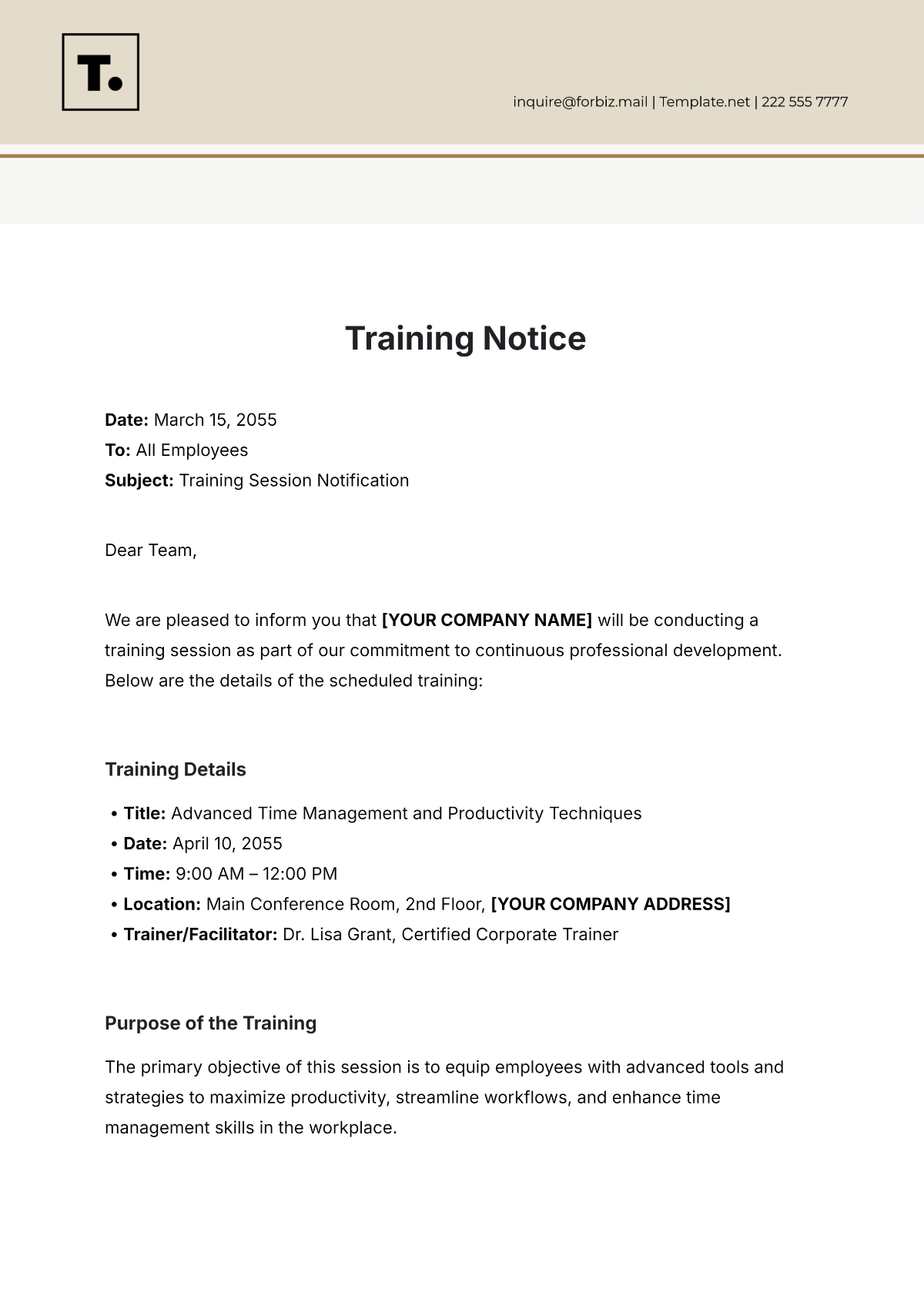 Free Training Notice Template