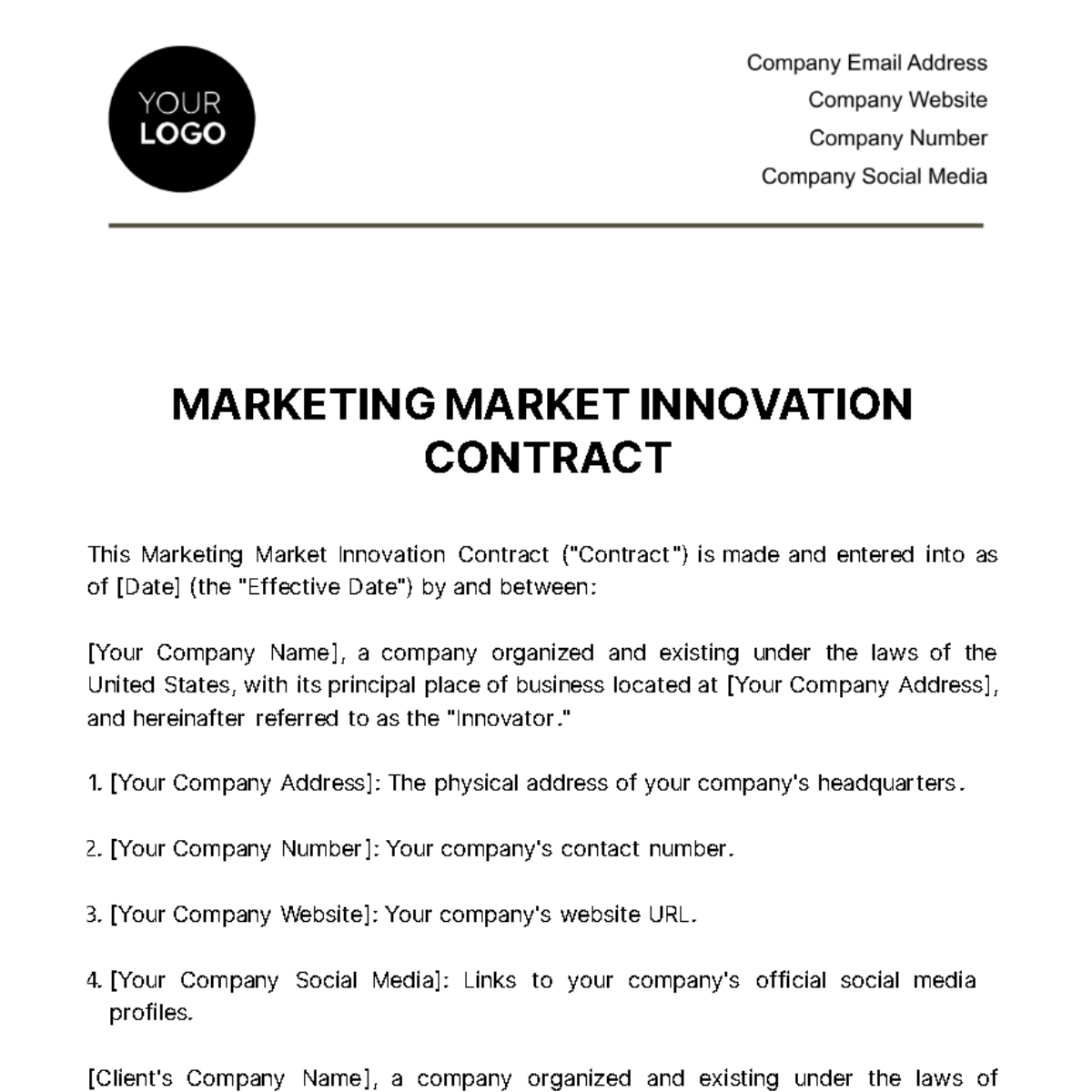 Marketing Market Innovation Contract Template