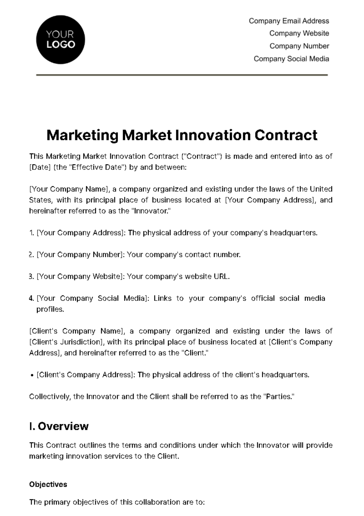 Free Marketing Market Innovation Contract Template