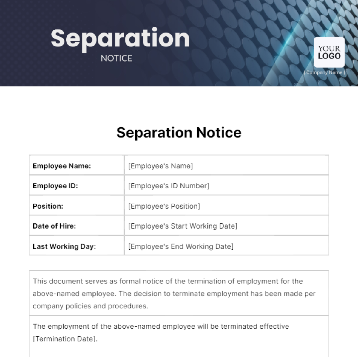 Separation Notice Template