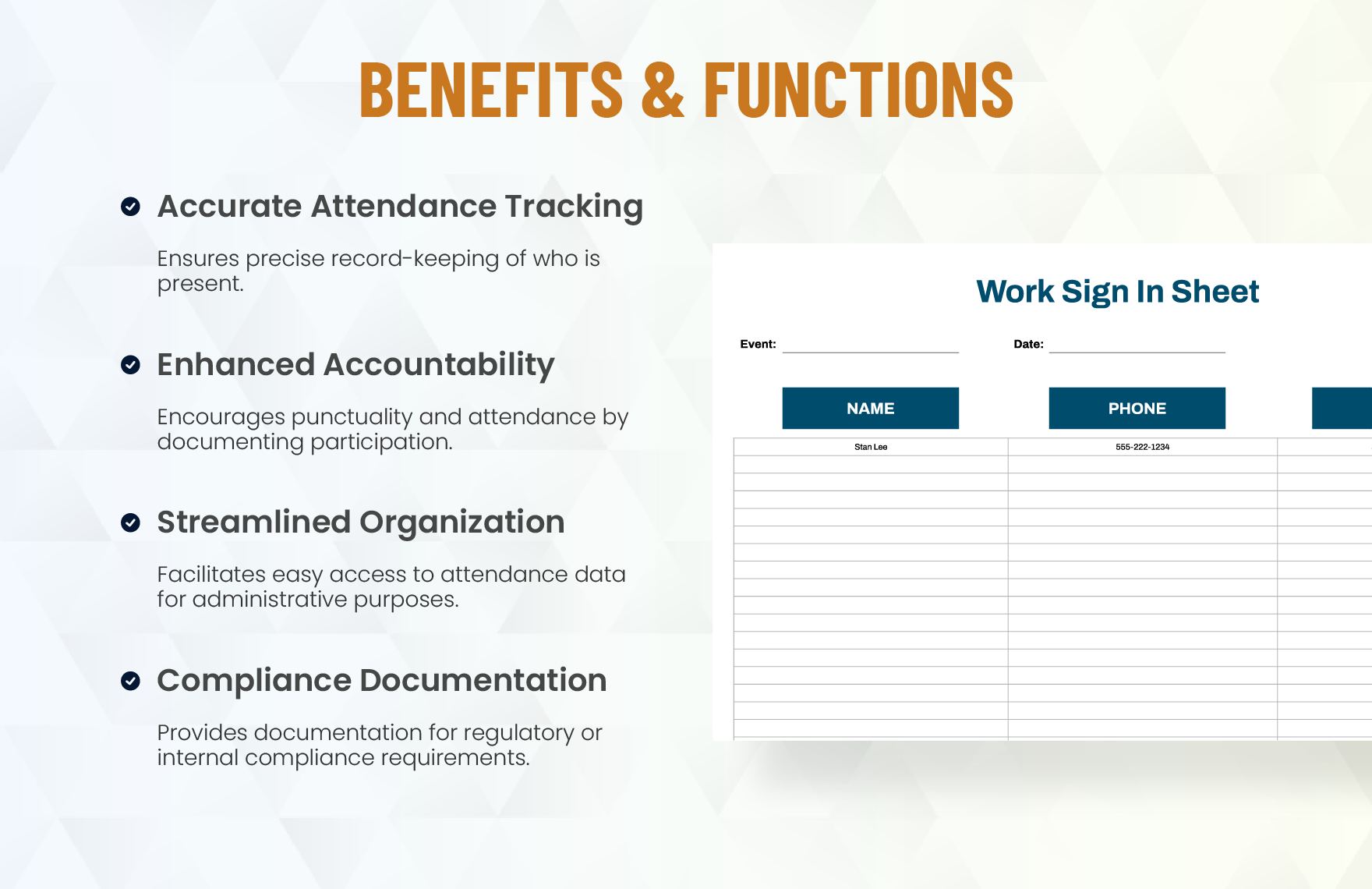 Work Sign In Sheet Template