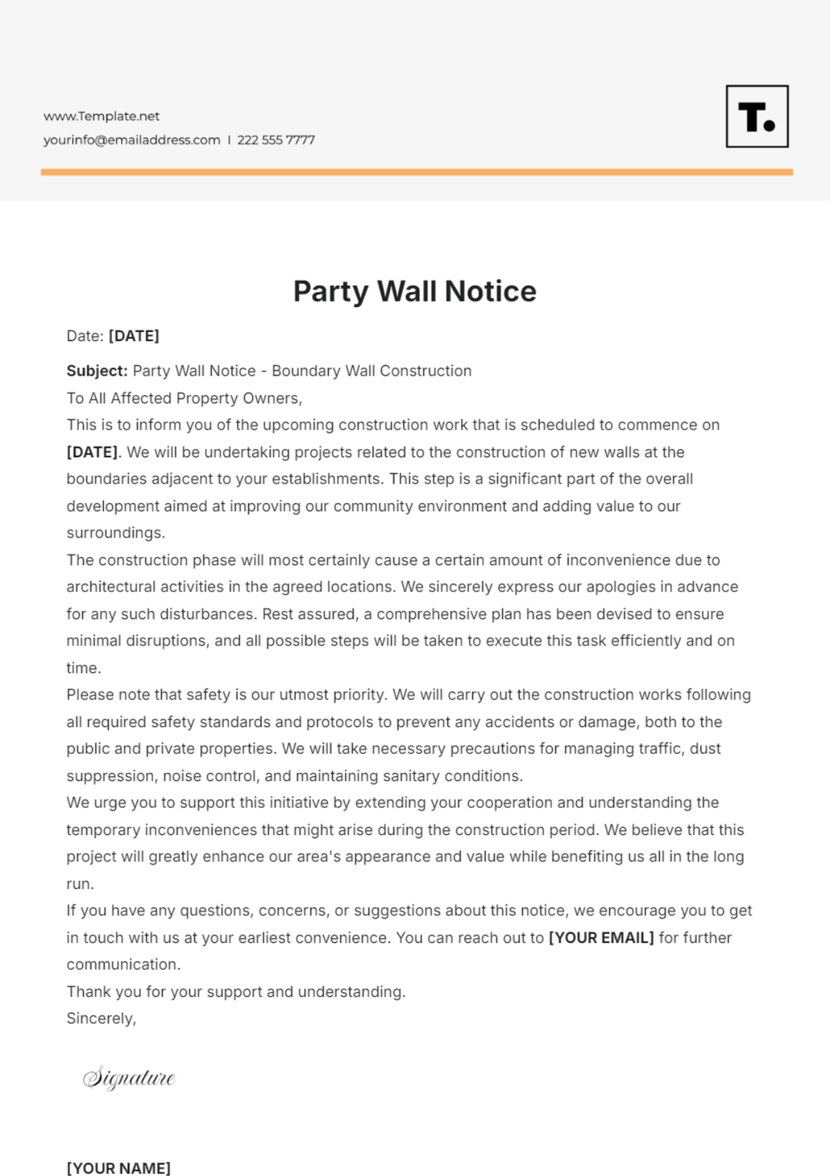 Free Party Wall Notice Format Template