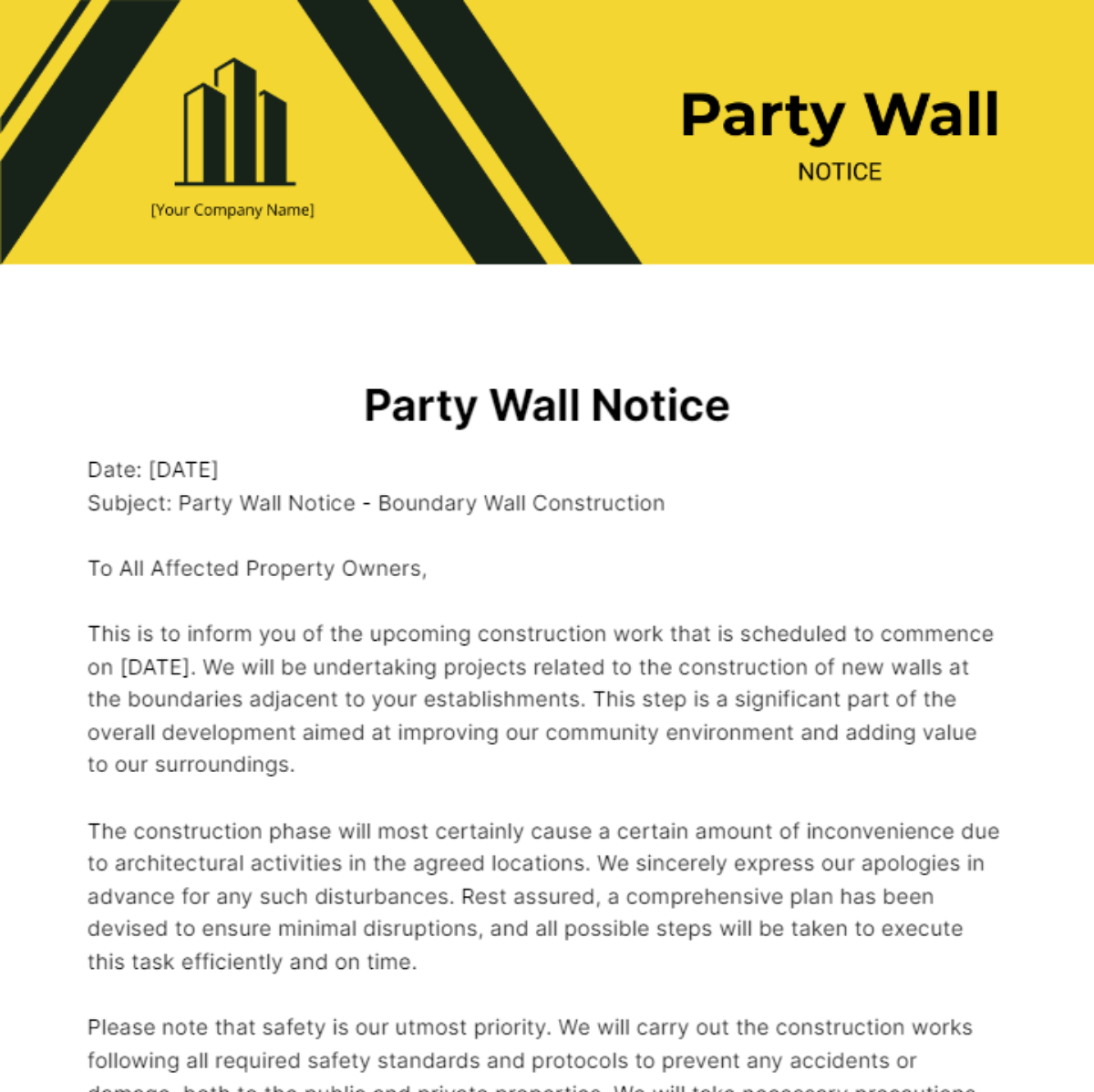 Party Wall Notice Template