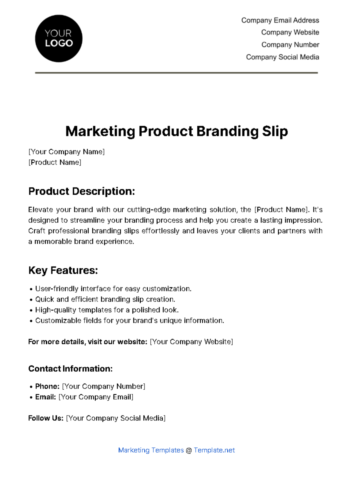 Marketing Product Branding Slip Template