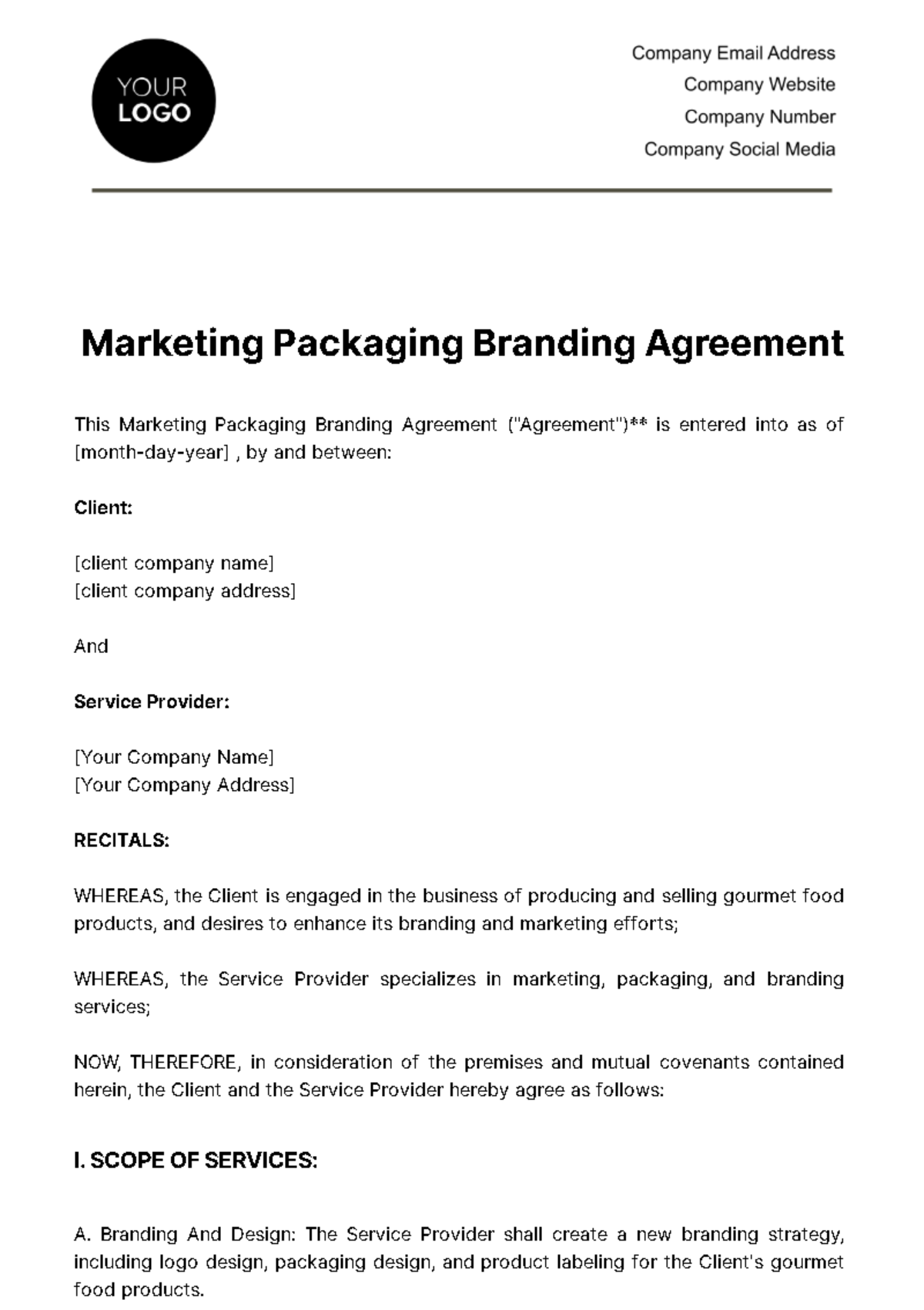 Marketing Packaging Branding Agreement Template
