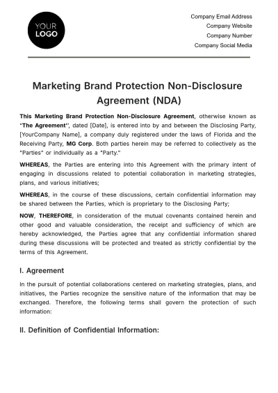 Free Marketing Brand Protection NDA Template to Edit Online