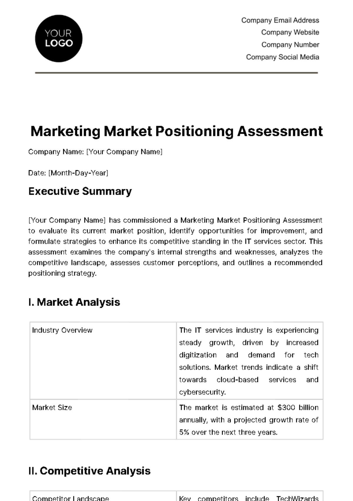 Marketing Market Positioning Assessment Template
