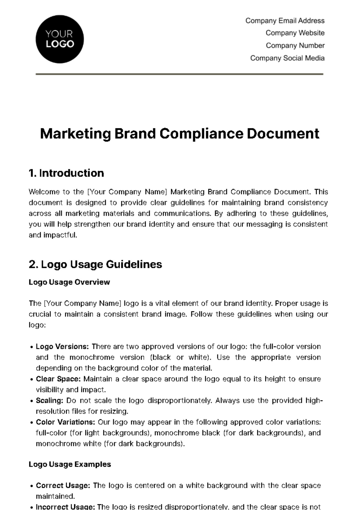 Marketing Brand Compliance Document Template