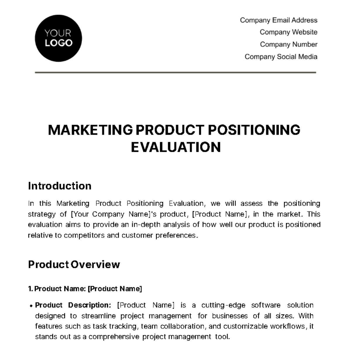 Marketing Product Positioning Evaluation Template