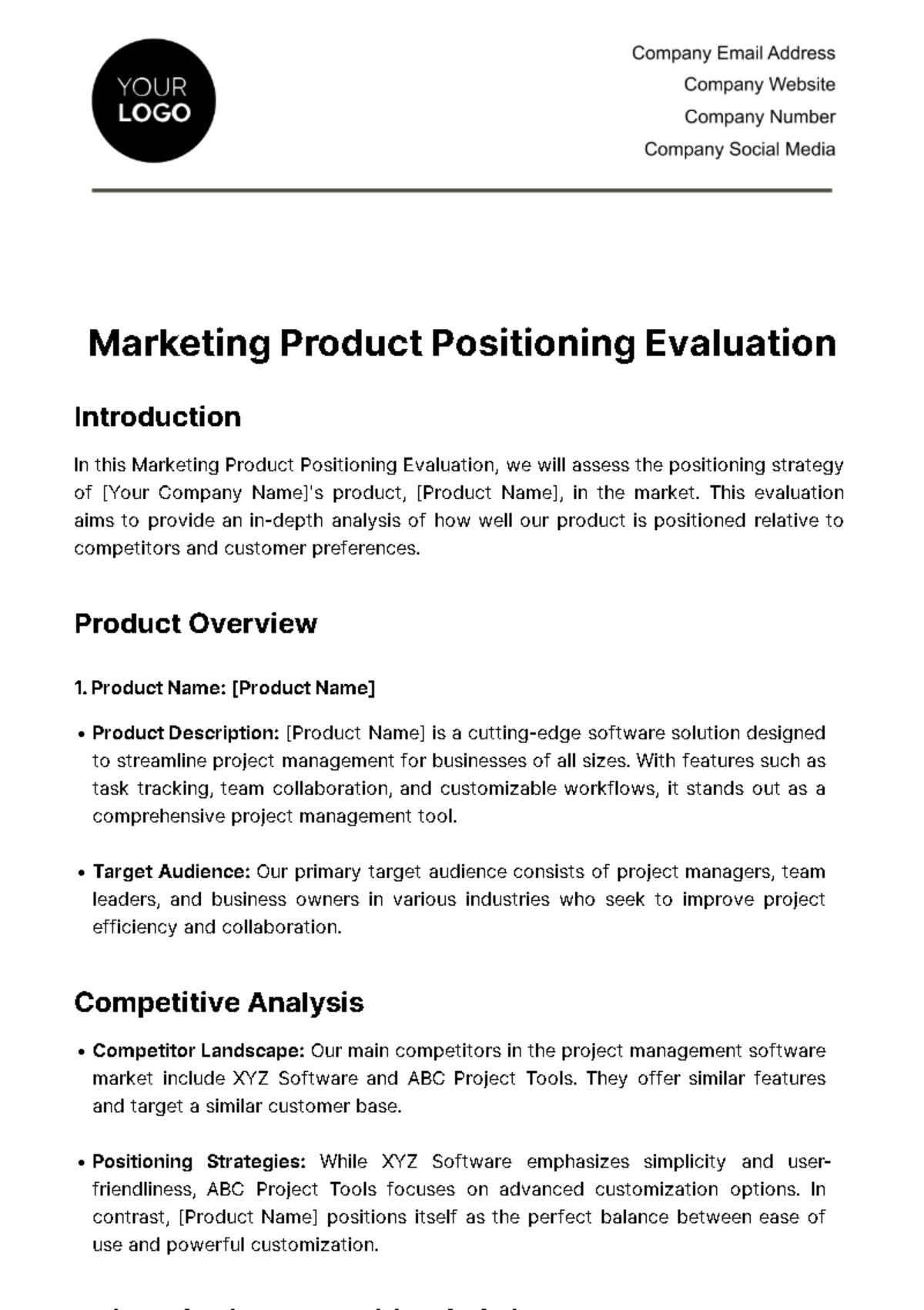 Free Marketing Product Positioning Evaluation Template