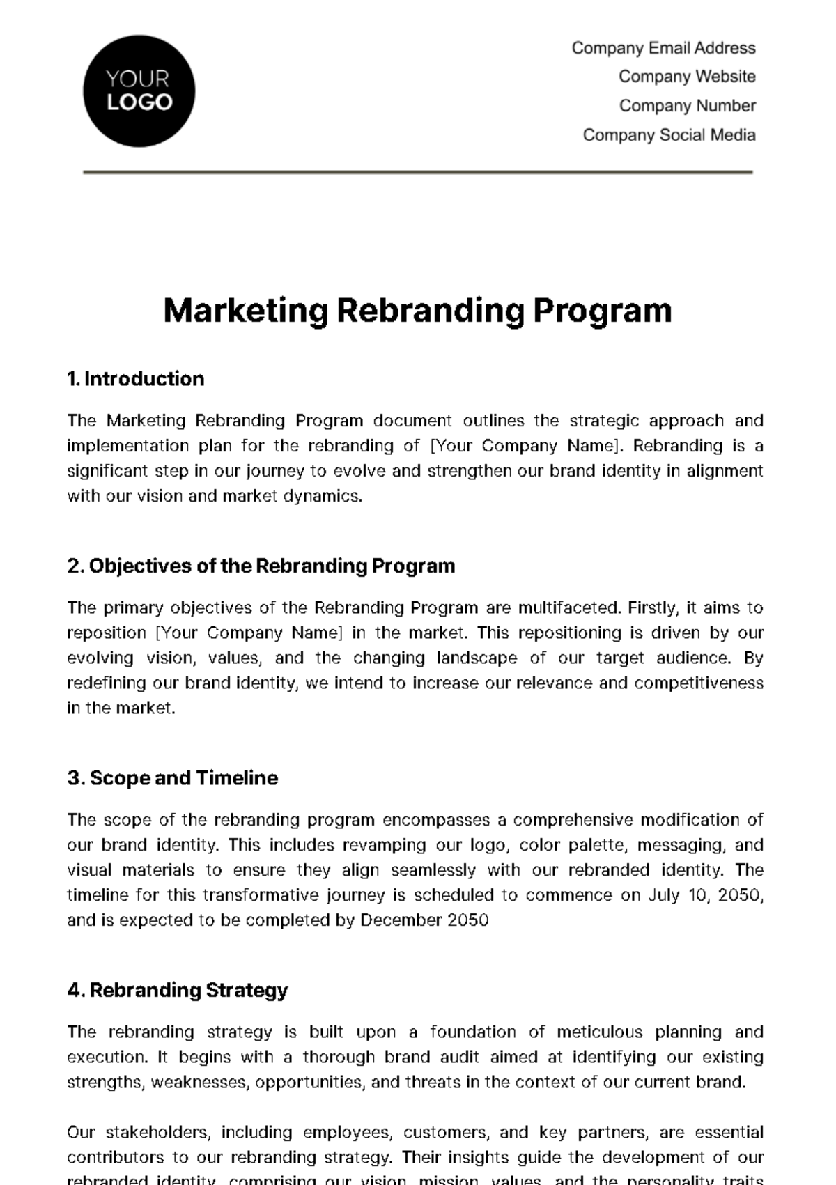 Marketing Rebranding Program Template