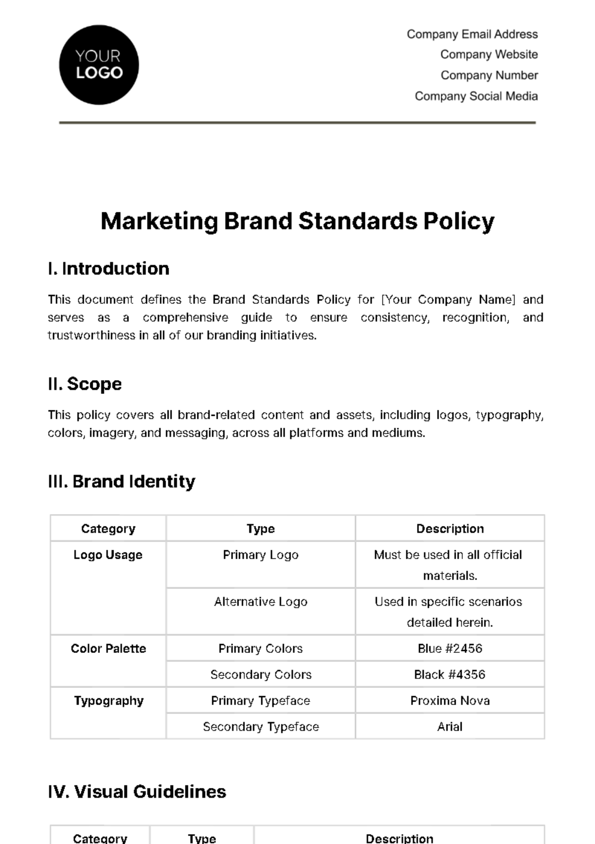 Marketing Brand Standards Policy Template
